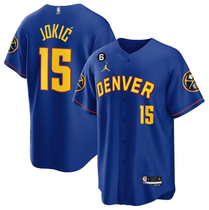 Men's Denver Nuggets Active Player Custom Blue With No.6 Patch Stitched Baseball Jersey